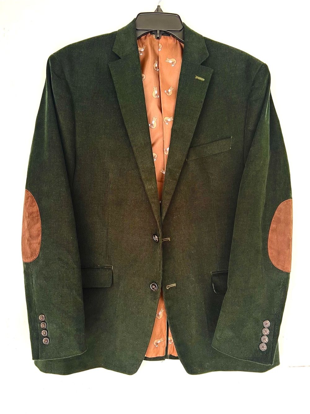 Cotton Stretch Ralph Lauren Dark Green Corduroy Blazer with Suede Accent